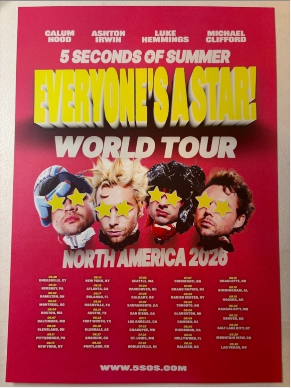 5 Seconds Of Summer 'Everyone's a Star' World Tour Poster | Original | Mint